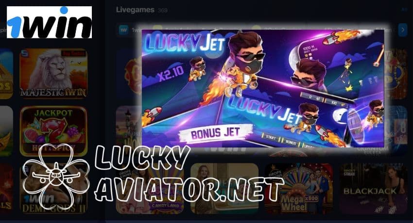 A screenshot of the Lucky Jet 1Win crash gambling game with the player's current winnings displayed.